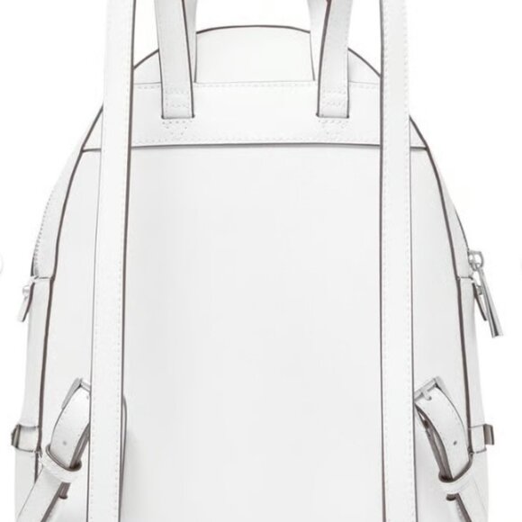 $298 MK Michael Kors Rhea Zip Optic White Perforated MK Circle Logo Backpack